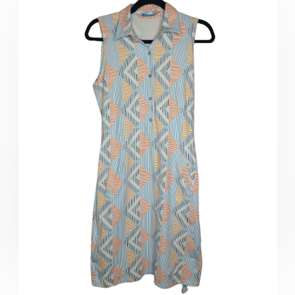 J. Mclaughlin Sleeveless Belted Geometric Shirt Dress Size Small
